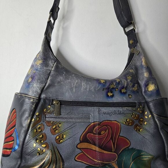 Anna Anushka Painted Hobo Bag Butterfly Roses Whimsical - Picture 10 of 14